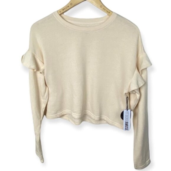 NWT Revolve Amuse Society Rose Fleece Pullover Size XS Ruffle Sweatshirt Top - Picture 2 of 14